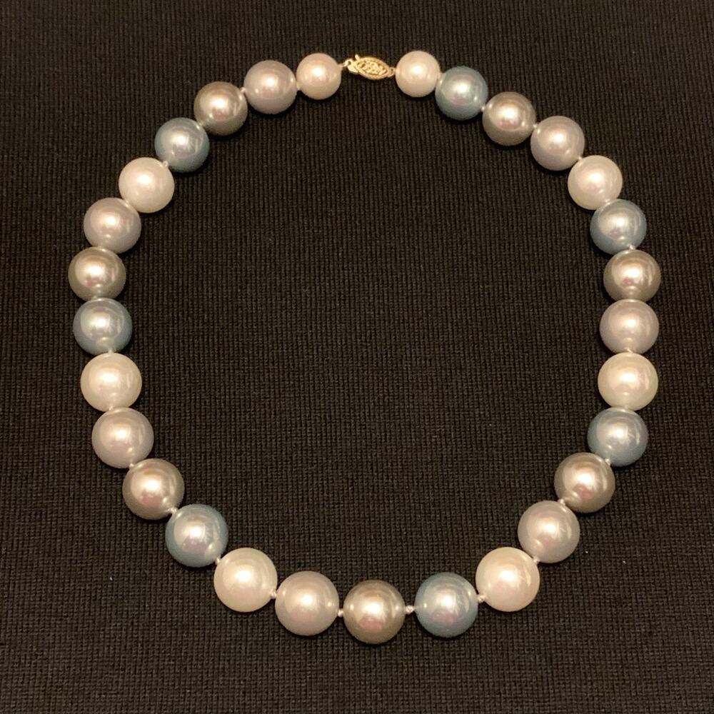14K Gold and Faux Multi Color Pearl Classy Hand Knotted Necklace